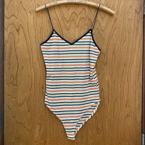Gaze Striped Rib Knit Bodysuit Medium orange blue cream